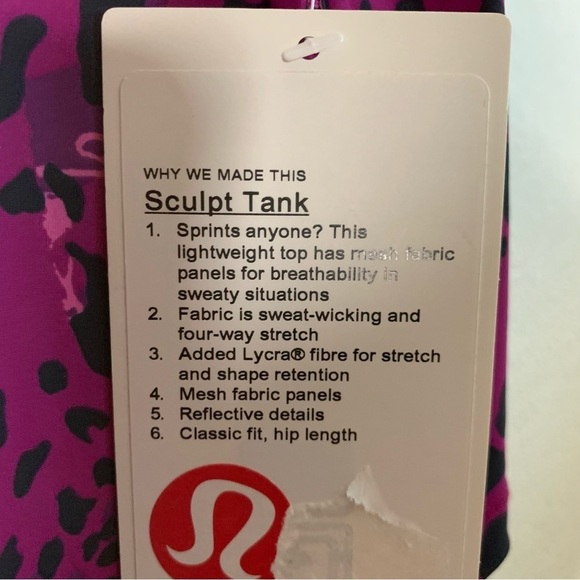 Lululemon womens sculpt tank purple animal printed athletic sleeveless top 4 NEW - Picture 5 of 8